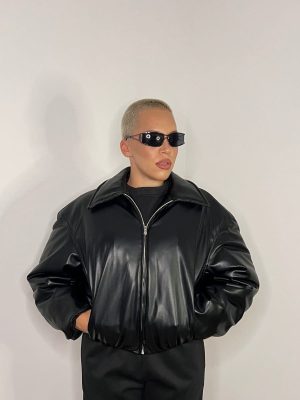 bomber eco pelle con cerniera anteriore e tasche laterali